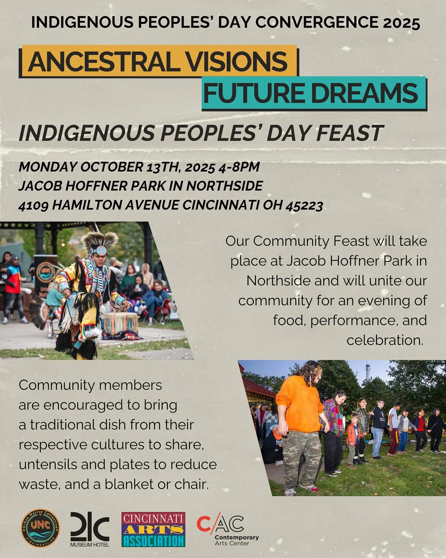 Join us THIS MONDAY for our annual feast!

Every year we gather together as a community on Indigenous Peoples&rsquo; Day to share food, music, dance, singing, and culture. This year we will gather an hour earlier, and kick things off at 4pm!! 

Pleas