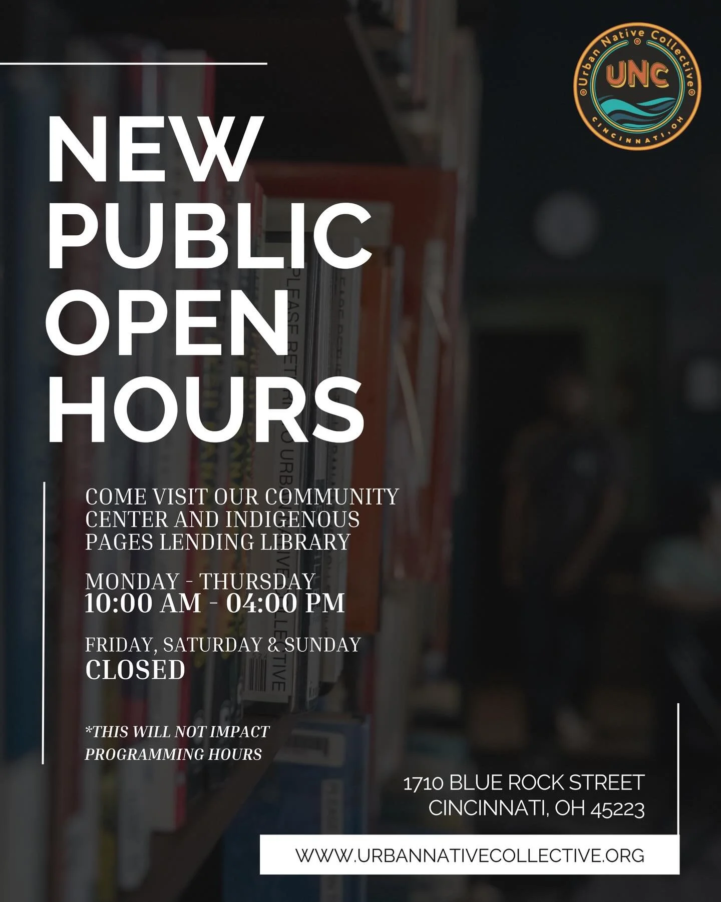 📣 We have new hours for 2026!!📣

Our repairs from the damage we experienced in December are complete and we cannot wait to visit with you.

Come and say hi or check out our Indigenous Pages Lending Library, with over 500+ books! 📚 

But wait, ther