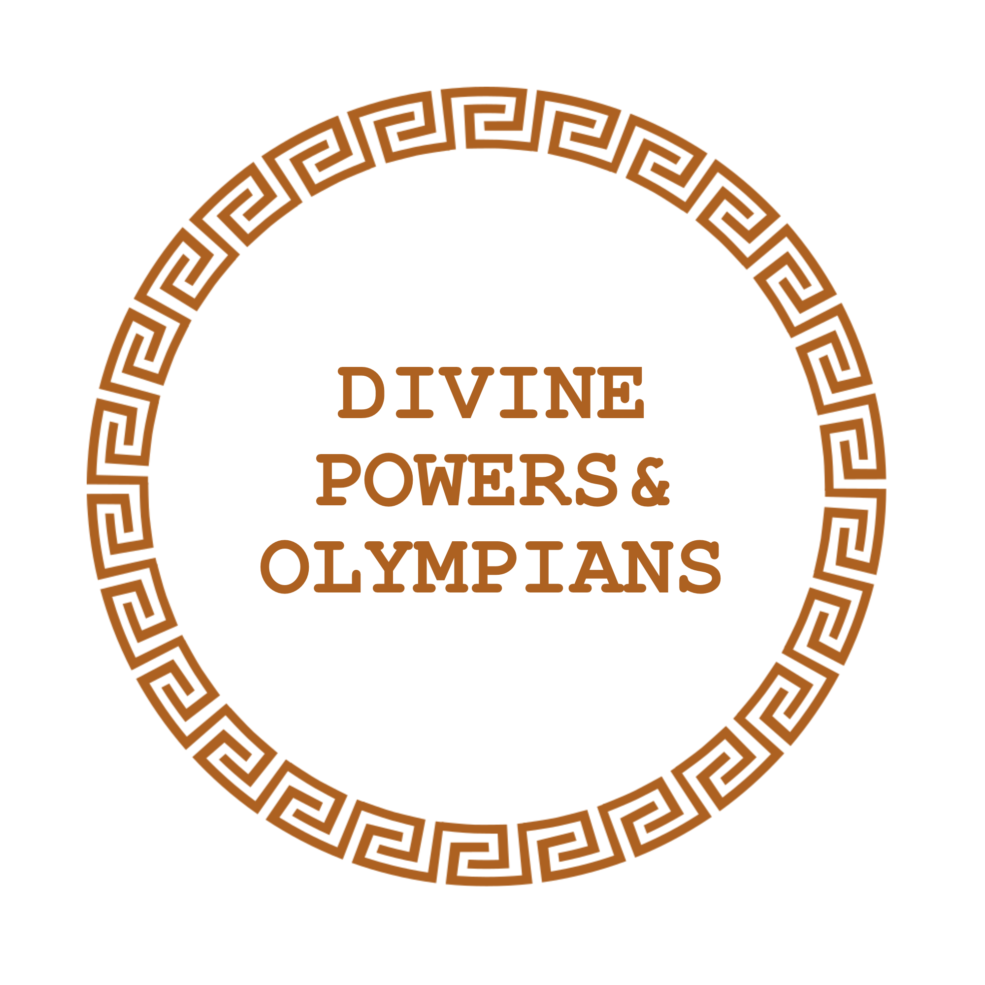 Decorative circular border with Greek key pattern in brown and white.