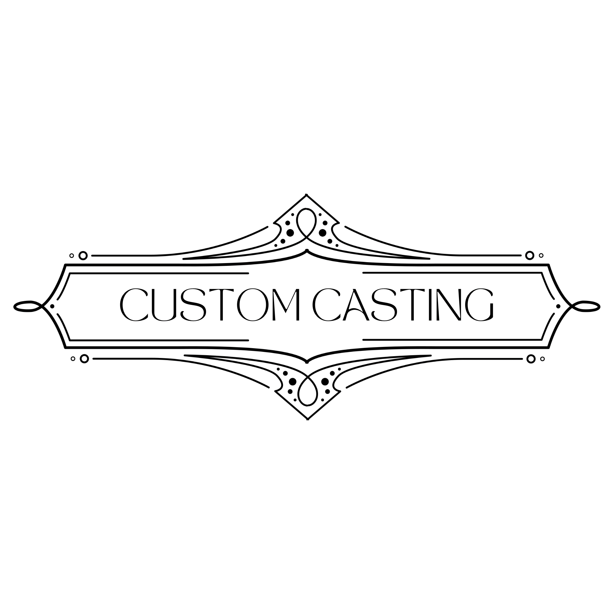 Decorative black and white line art with text that reads 'CUSTOM CASTING' in the center.