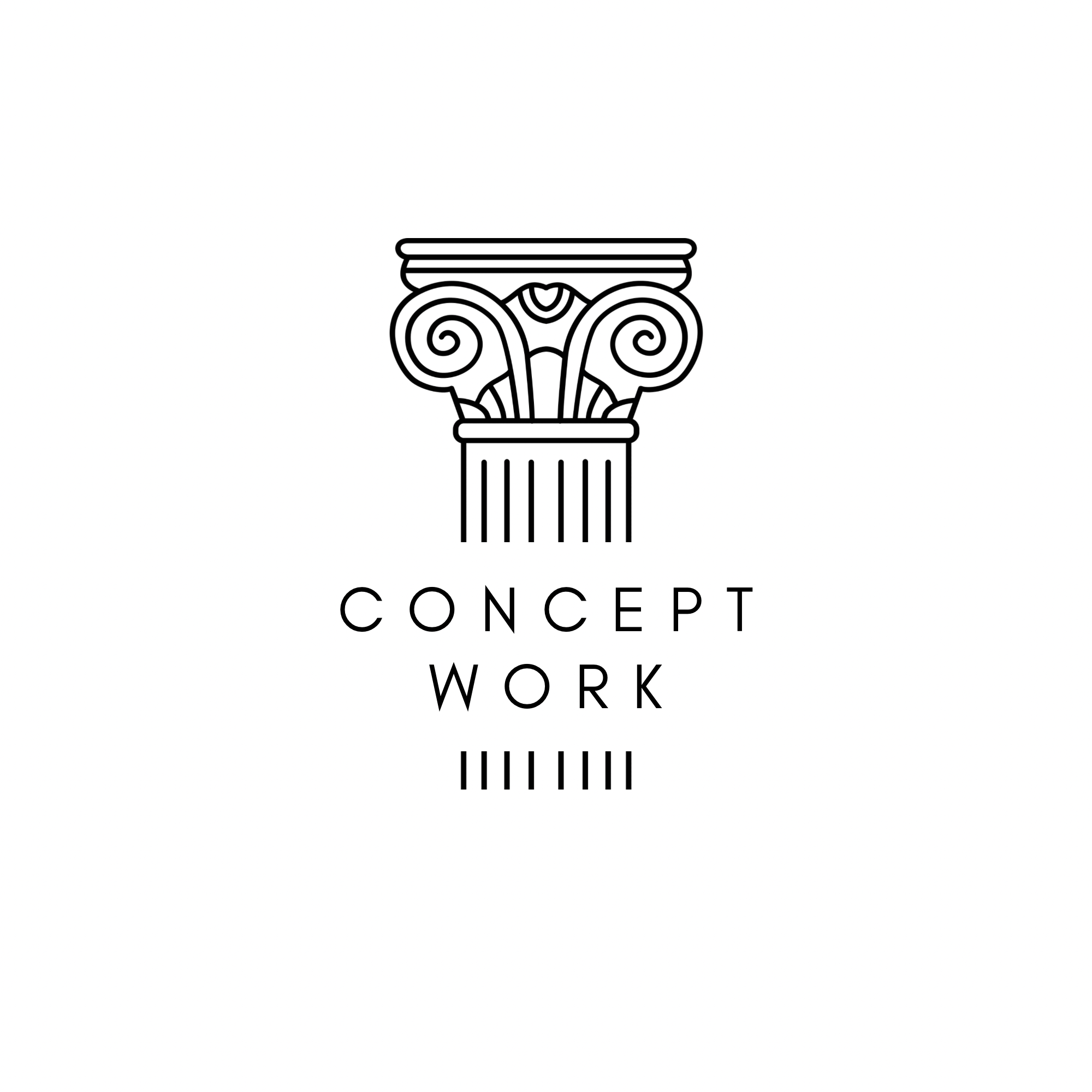 Outline of a classical Corinthian column with the words "CONCEPT WORK" beneath it.