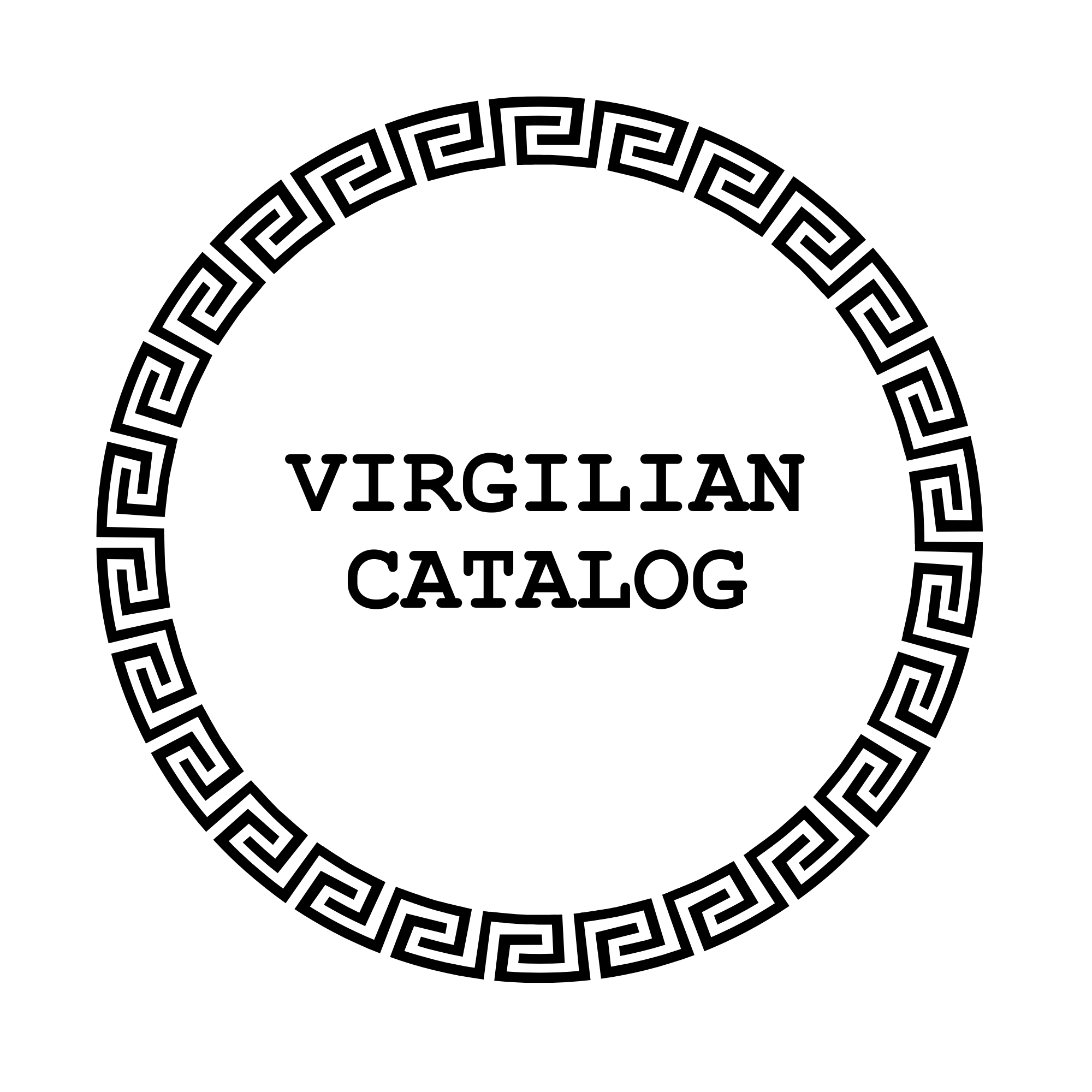 Black and white circular decorative border with a Greek key pattern around the edge of the page.