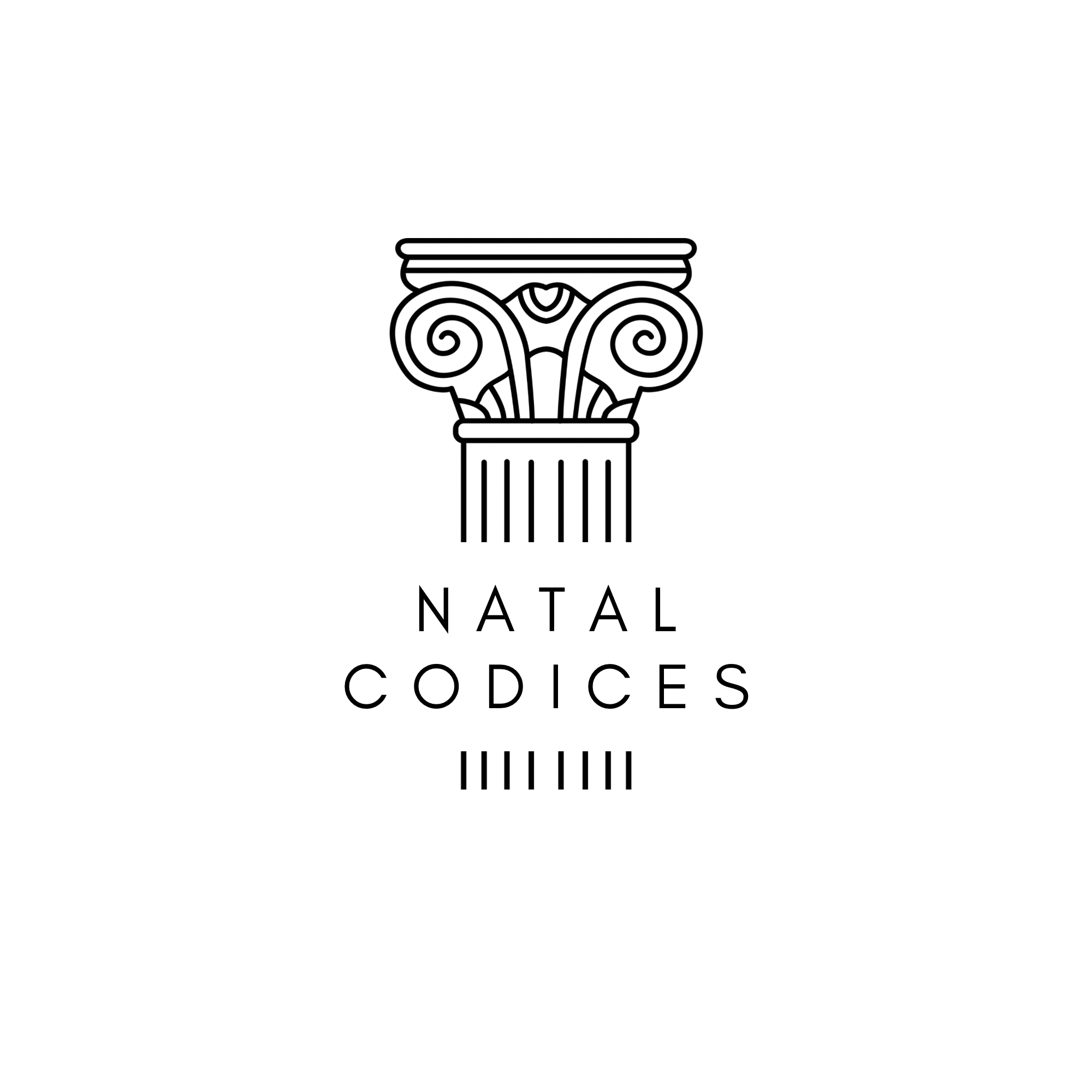 A black and white outline drawing of a classical Ionic column with scroll-shaped volutes and a fluted shaft, labeled 'NATAL CODECIES'.