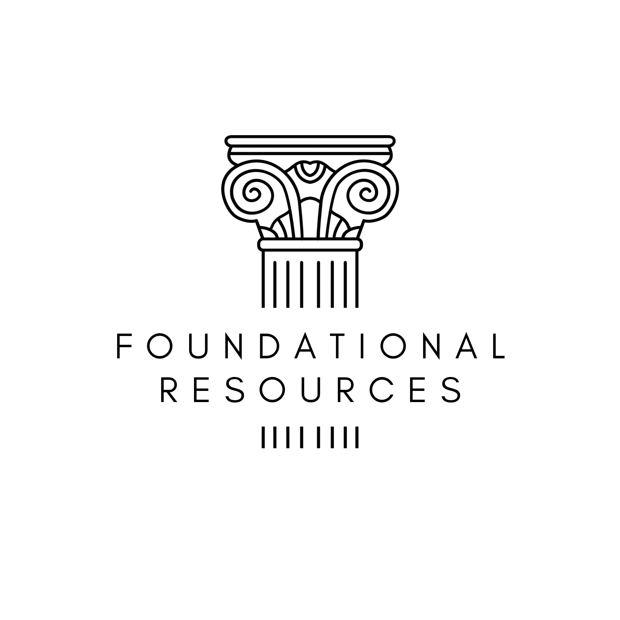 Illustration of a classical column with a fluted shaft and elaborate scroll capital, beneath the words ''FOUNDATIONAL RESOURCES''