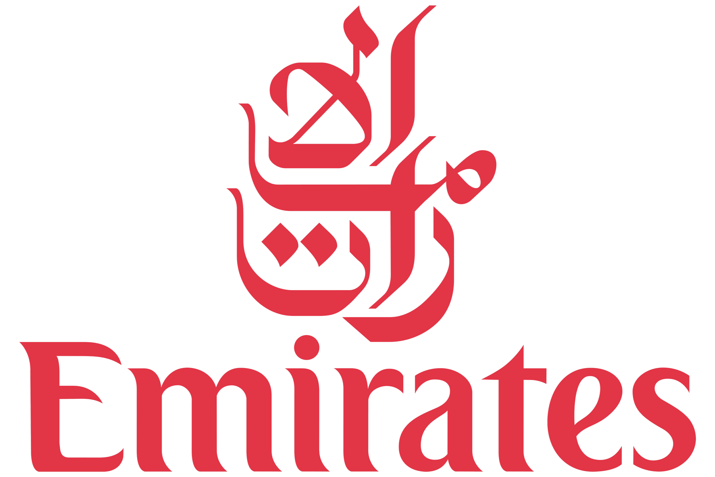 Emirates logo carré sur fond rouge