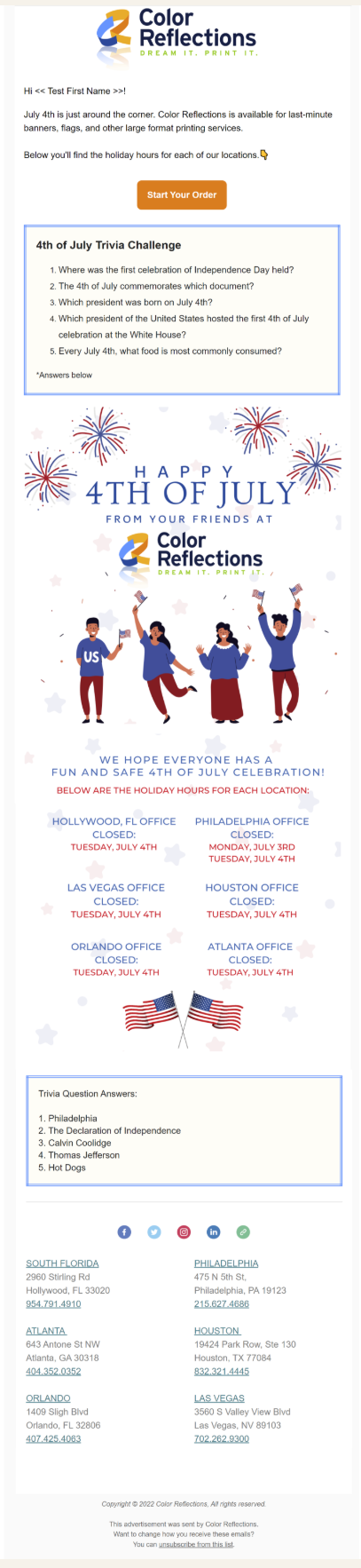 Color Reflections Holiday email marketing