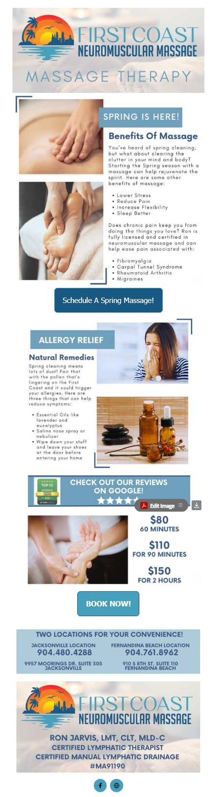 HD Creative email marketing Jacksonville Massage Client email