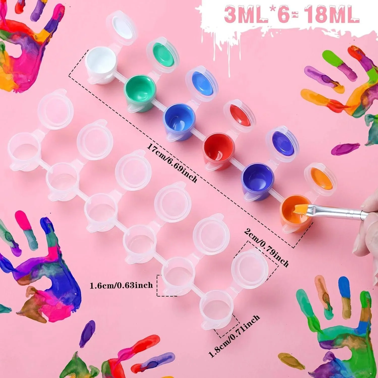 100 Strips (600 Pots) Empty Paint Pots - 3ml/ 0.1oz