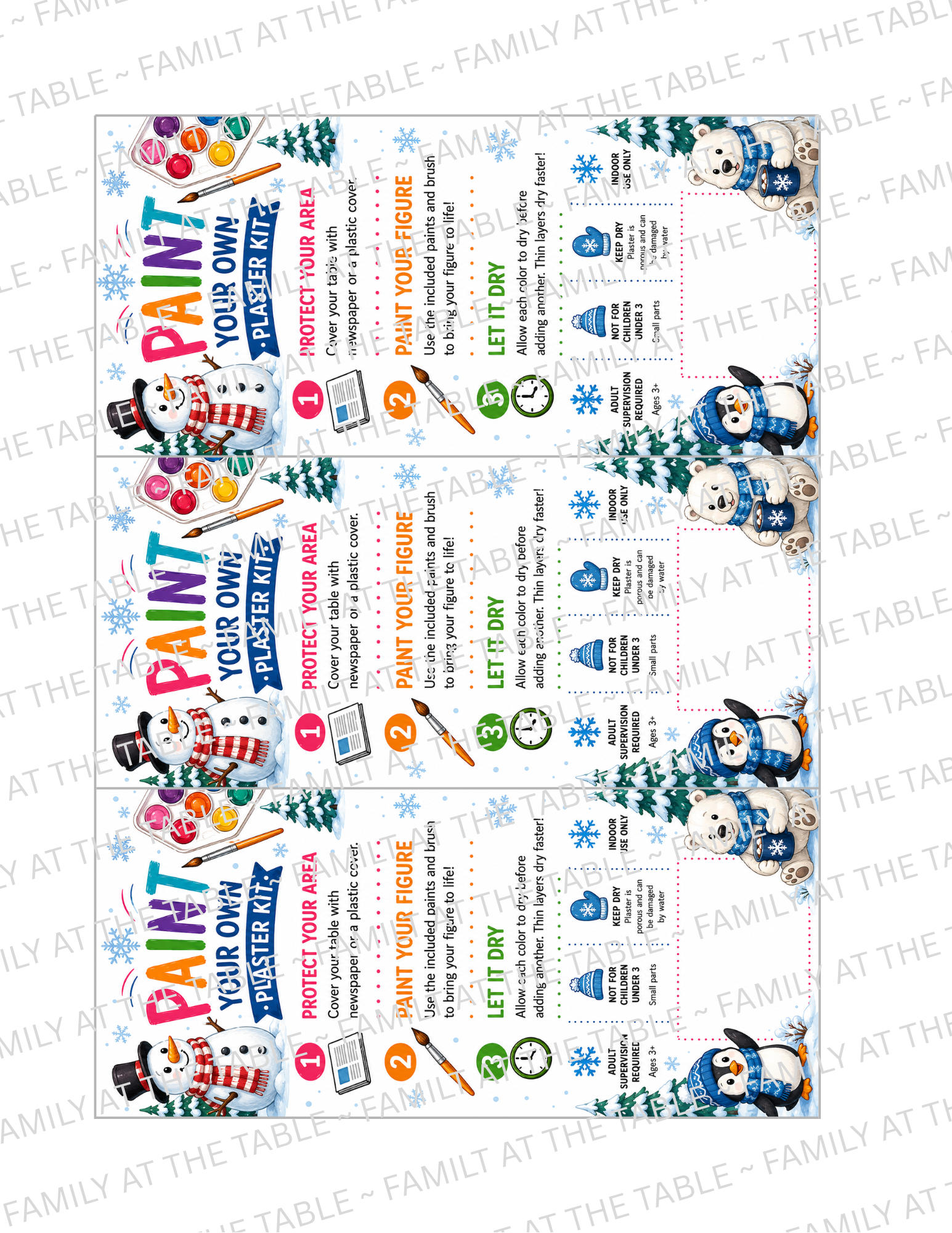 Winter - Paint Your Own Plaster Kit Printable Packaging Insert Backing Cards – Digital Download