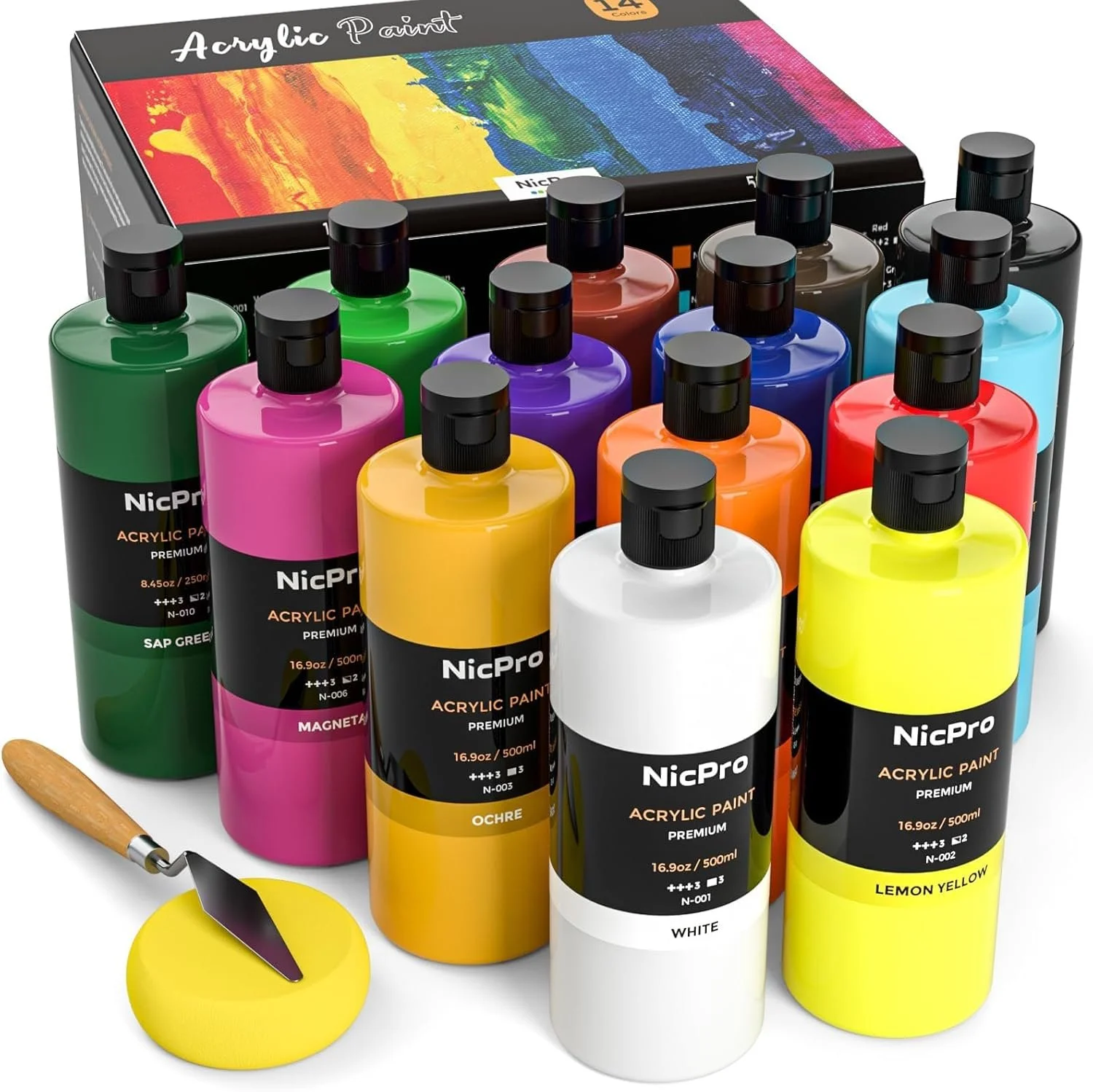 Acrylic Paint Set - 14 Colors 16.9oz (500ml)