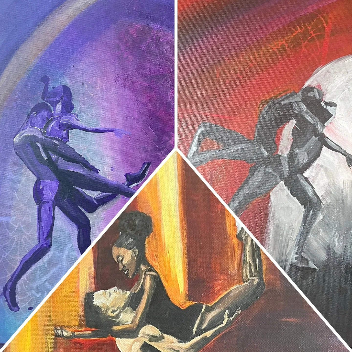 Working in batches of three at the moment. I love building up multiple dry layers and then moving on to the next especially when they form part of a mini series. Each piece is uniquely different in colour palette and gesture, yet created through a si