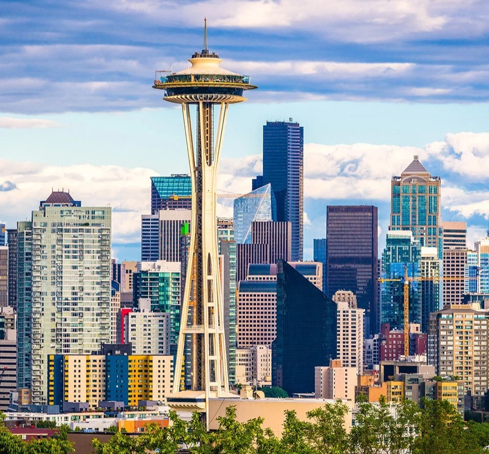 The skyline of Seattle, WA, featuring the Space Needle.