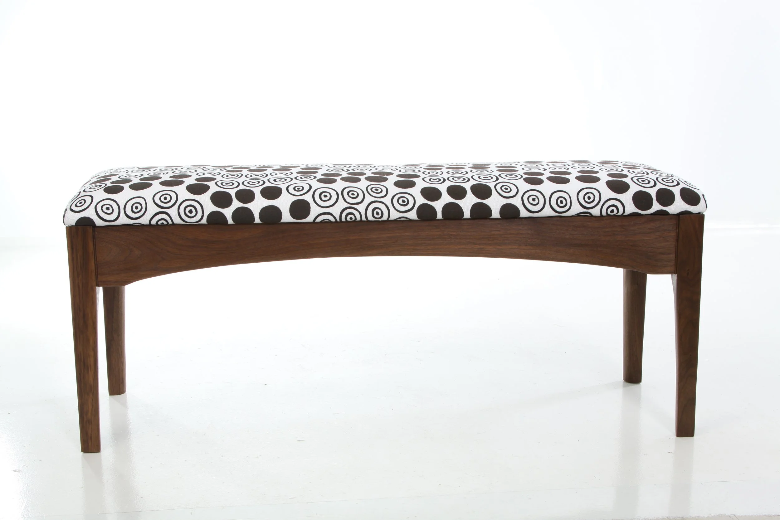 walnut bench, fabric seat