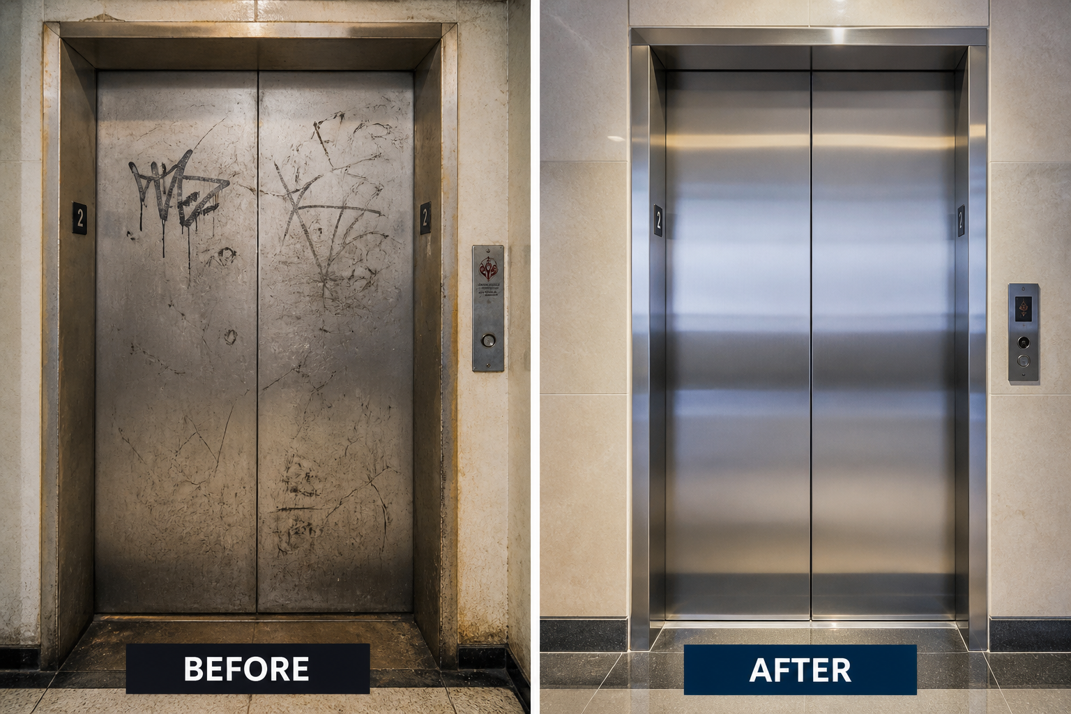Before and after example of elevator doors.