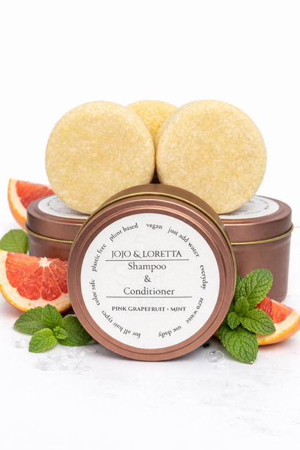 Shampoo + Conditioner           Scented with Pink Grapefruit + Mint