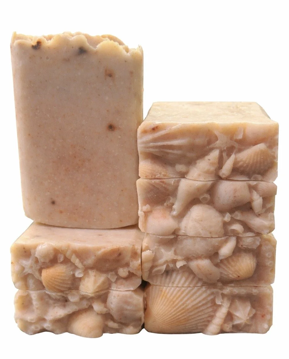 Palo Santo + Lavender Goat Milk & Tallow soap adorned with a Sea Shell motif