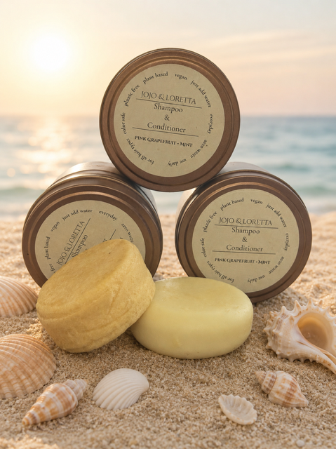 Shampoo + Conditioner           Scented with Pink Grapefruit + Mint