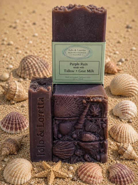 Purple Rain Soap embellished with a seashell motif