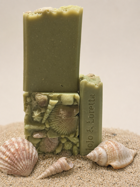 Juniper +Cedart Goat Milk and Tallow  finished with a Sea Shell motif