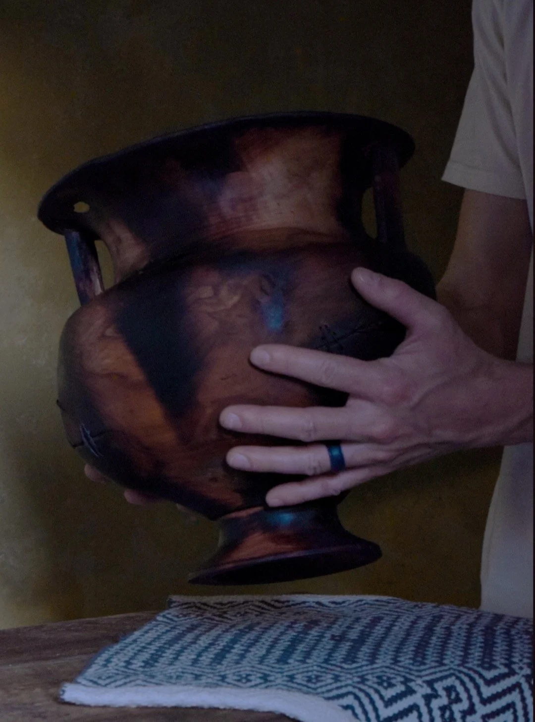 Column Krater 

The Krater is a family of vessels whose purpose is to mix wine with water to dilute it to an appropriate drinking strength. The Column Krater gets its name from its column-like vertical handles that serve both as functional and artist