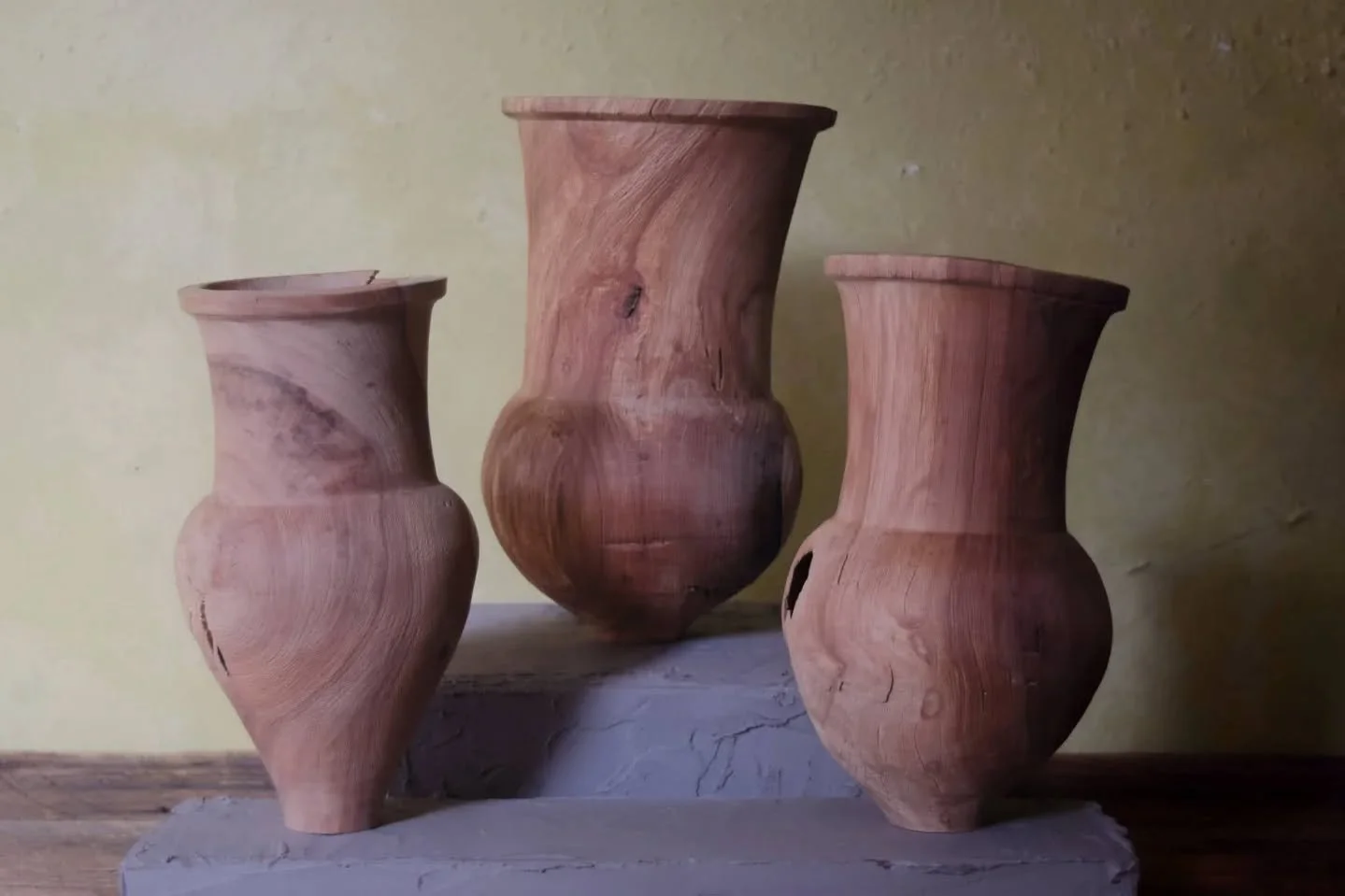 Textured Trio

Three Apple wood vessels turned with a similar structure in mind and then heavily textured with an assortment of stainless steel brushes. These forms are left unfinished and will develop their own patina over time. 

This trio, amongst