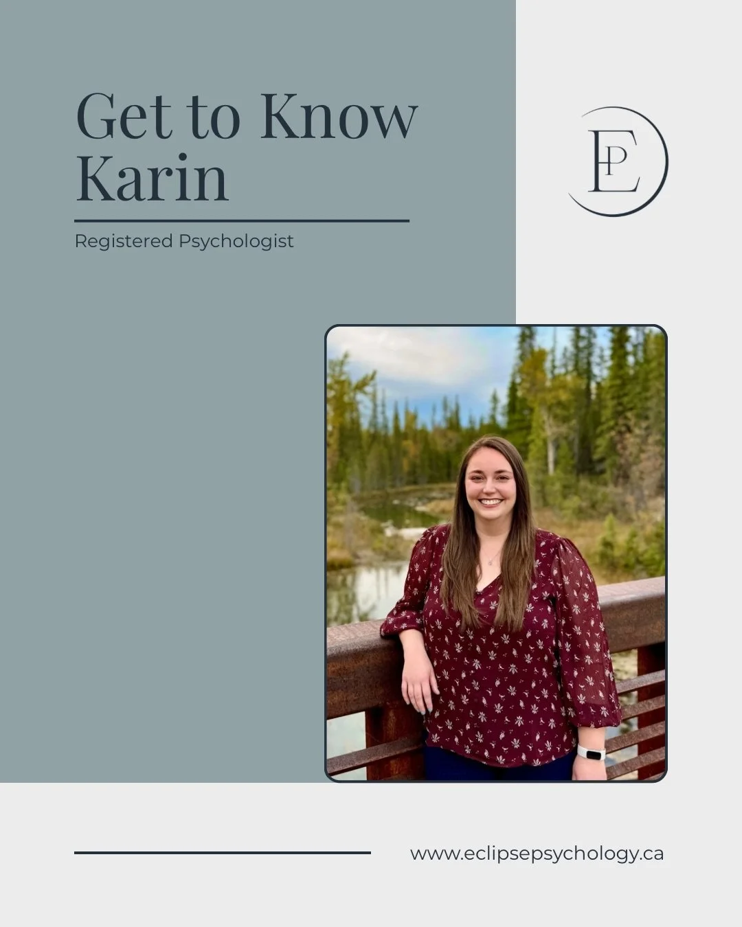 Meet Karin 🩷

Karin is a Registered Psychologist at Eclipse Psychology, based in Calgary.

Her approach to therapy is collaborative and client-centered, grounded in the belief that you are the expert of your own life and already hold the capacity fo