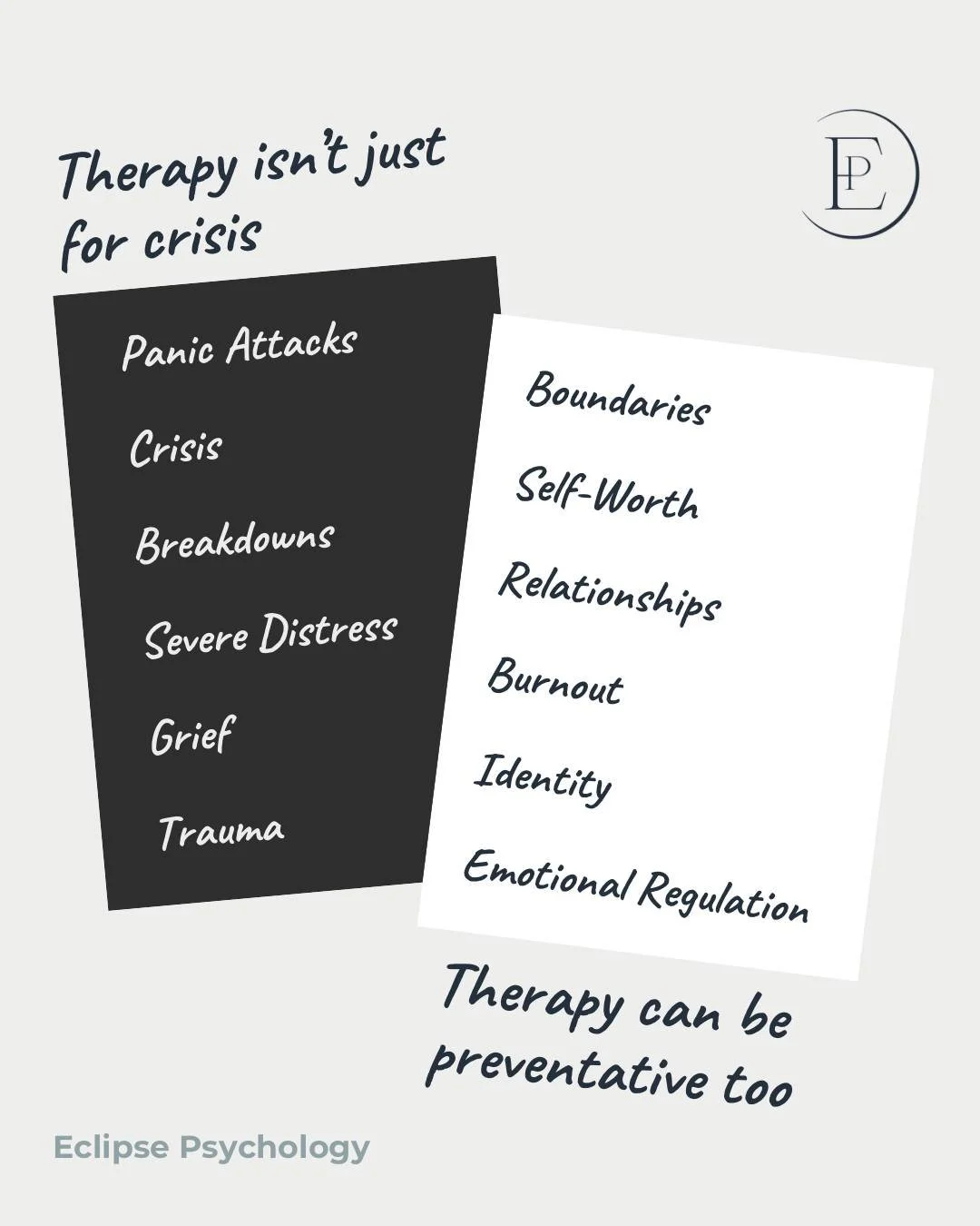 You do not need to be &ldquo;falling apart&rdquo; to benefit from therapy.

Many people begin therapy because they want:
&bull; healthier relationships
&bull; better boundaries
&bull; less anxiety
&bull; more self-understanding
&bull; support during 