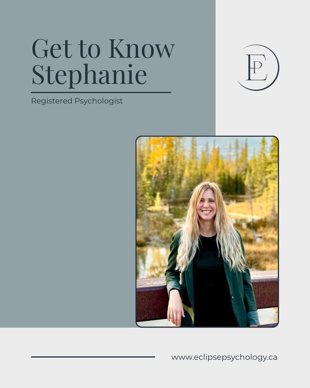 Meet Stephanie 💚

Stephanie is a Registered Psychologist at Eclipse Psychology in Calgary.

Her approach is grounded in the belief that people already hold the capacity for healing within themselves. Rather than fixing problems, she walks alongside 