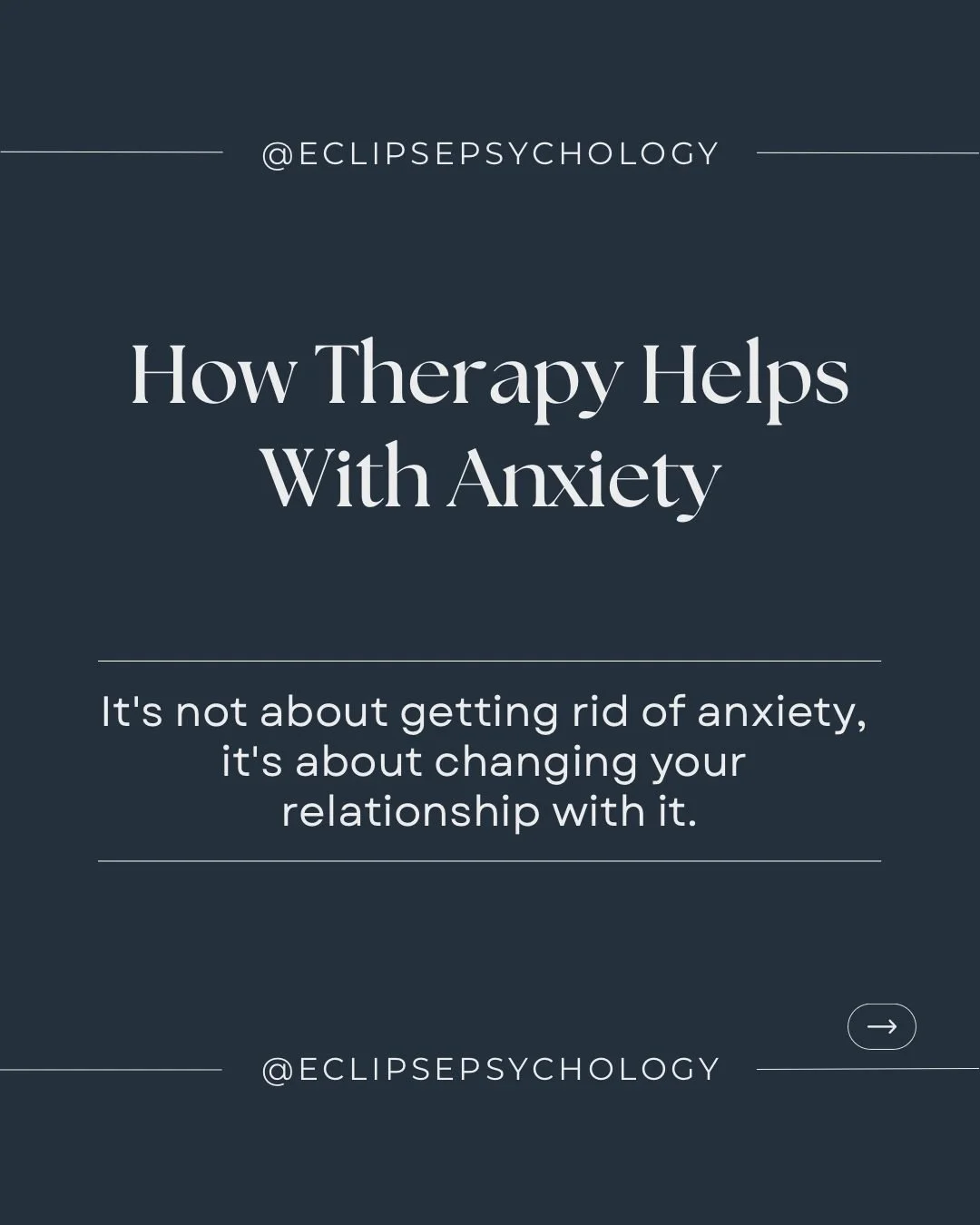 Many people think therapy for anxiety is about "getting rid" of anxious thoughts.

It's not.

Anxiety has a purpose. It tries to protect us, prepare us, and keep us safe.

The goal of therapy is often to build a different relationship with 