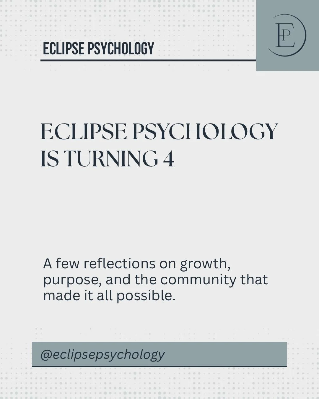 Four years ago, Eclipse Psychology opened its doors with one simple hope: to create a space where people could feel safe, supported, and accepted exactly as they are.

Since then, we've grown in ways I never could have imagined.

We've moved offices,