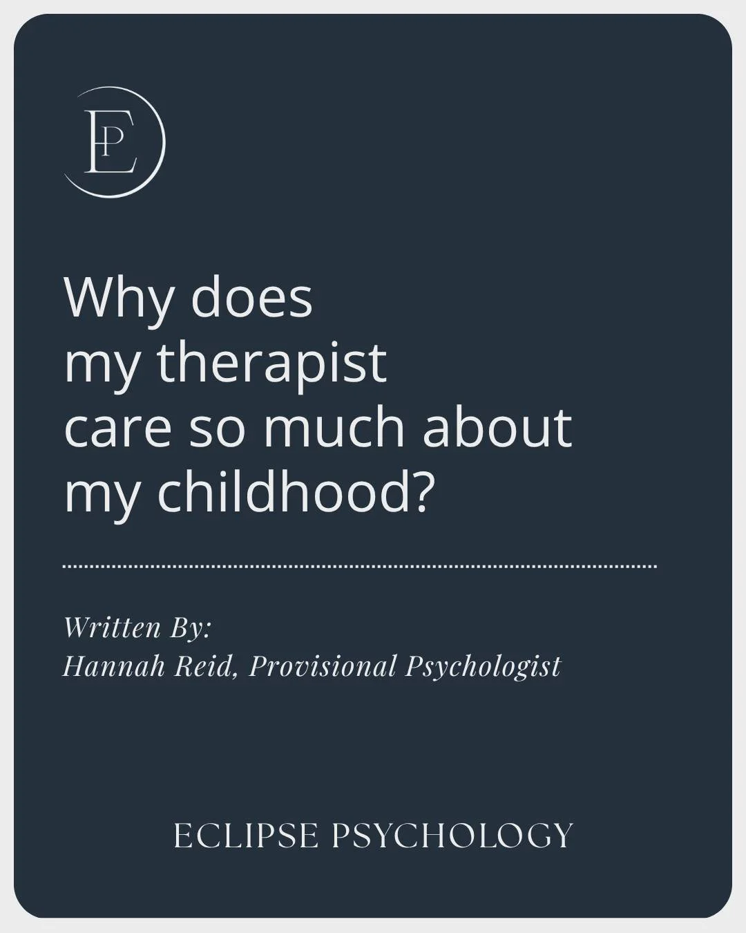 &ldquo;Why does my therapist keep asking about my childhood?&rdquo;

Fair question.

When therapists ask about your childhood, we aren't necessarily looking for The Incident &mdash; or trying to figure out which parent is to blame.

We're often tryin