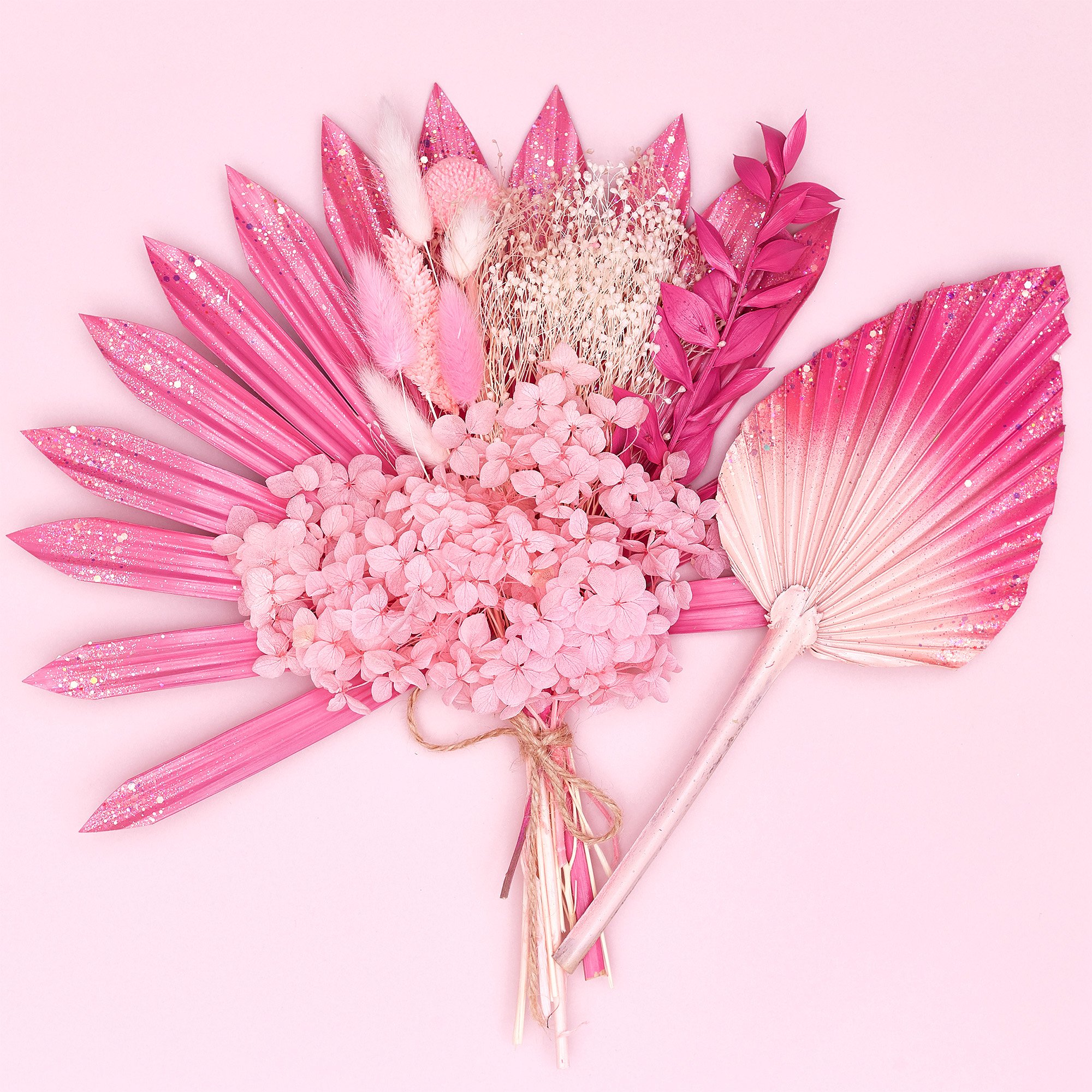 Sun Palm Dried Flower Bouquet - Hot Pink Glitter