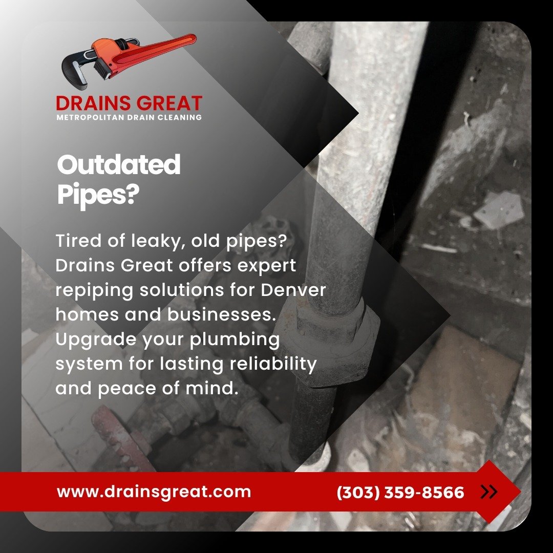 Is your old plumbing system giving you headaches? 🤕 Drains Great offers complete re-piping to improve water flow, prevent leaks, and give you peace of mind.
Call 303) 359-8566
#repiping
#denverplumbing
#drainsgreat