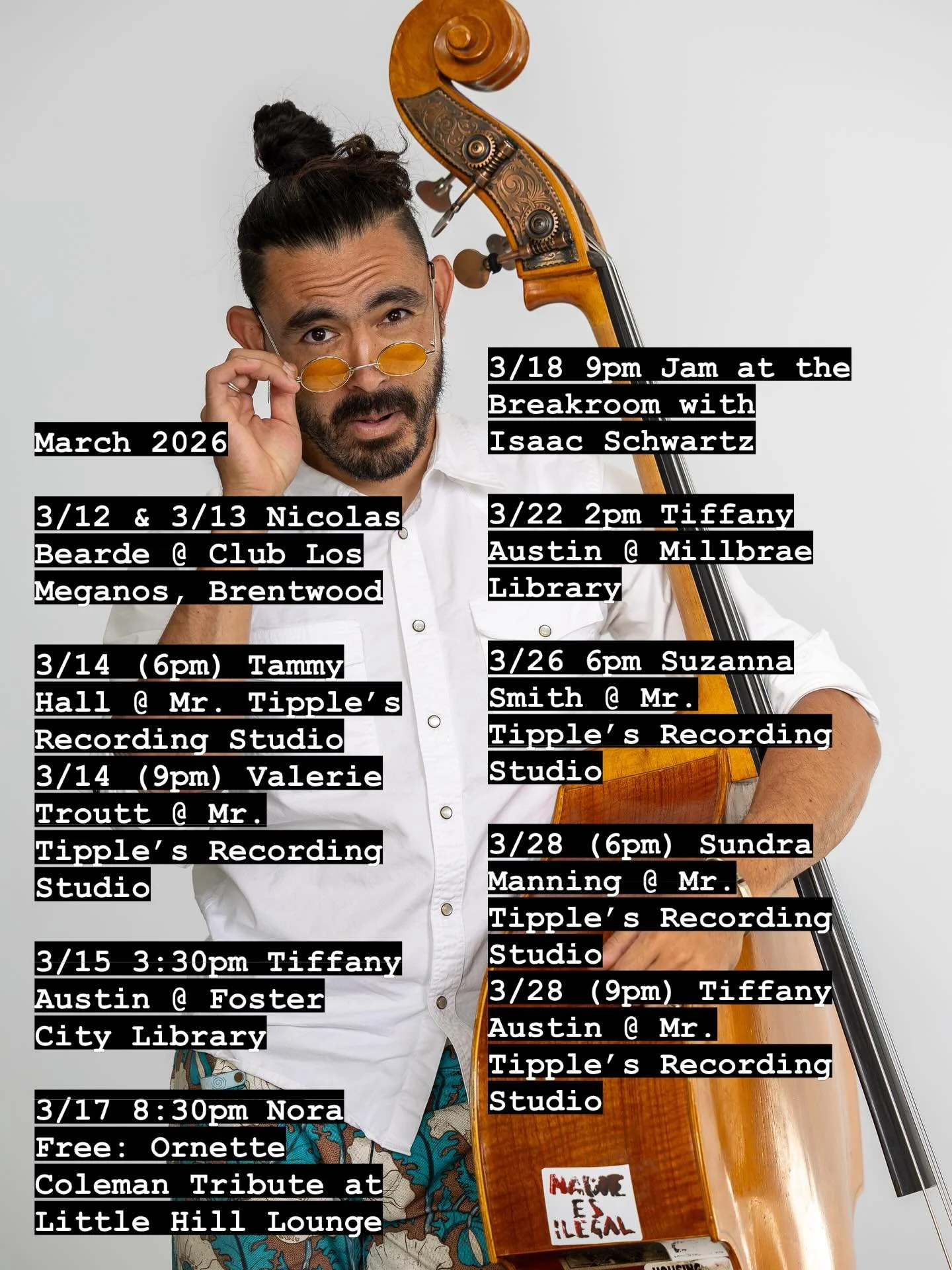 hey lovely humans on the internet! several people have asked me when i&rsquo;m playing so here ya goooo, text me if you&rsquo;d like a comp to any of these.
excited to collaborate with some fantastic artists this month, go check them out NOW if you h