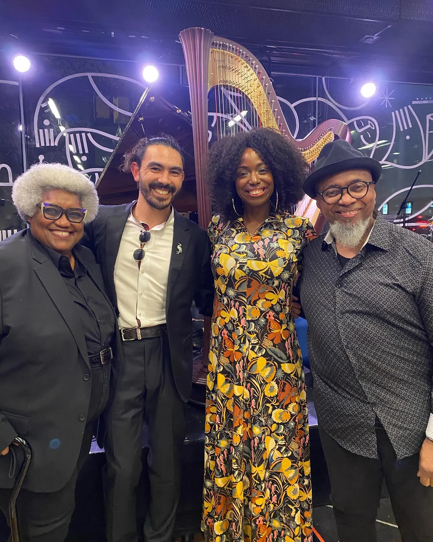 so grateful to join @tammylynnehallhawkins @harpista @deszonx yesterday for a class on afrofuturism and collective musical meditation. Brandee is resident artistic director this weekend at @sfjazz &mdash; go catch her shows if you get the chance! &md