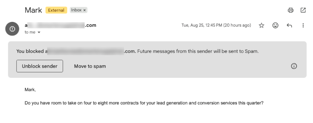 Ineffective cold email example