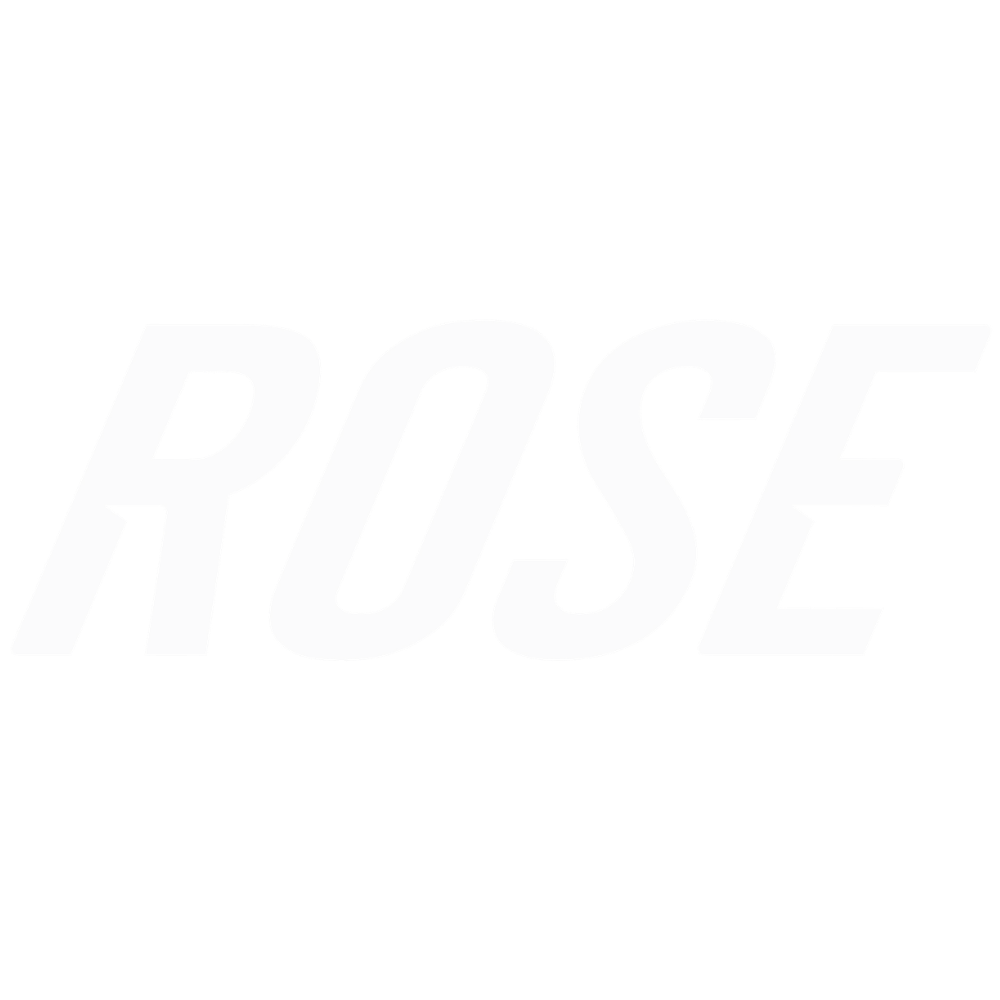 Das Logo mit dem Wort "ROSE" in weißen Buchstaben auf schwarzem Hintergrund.