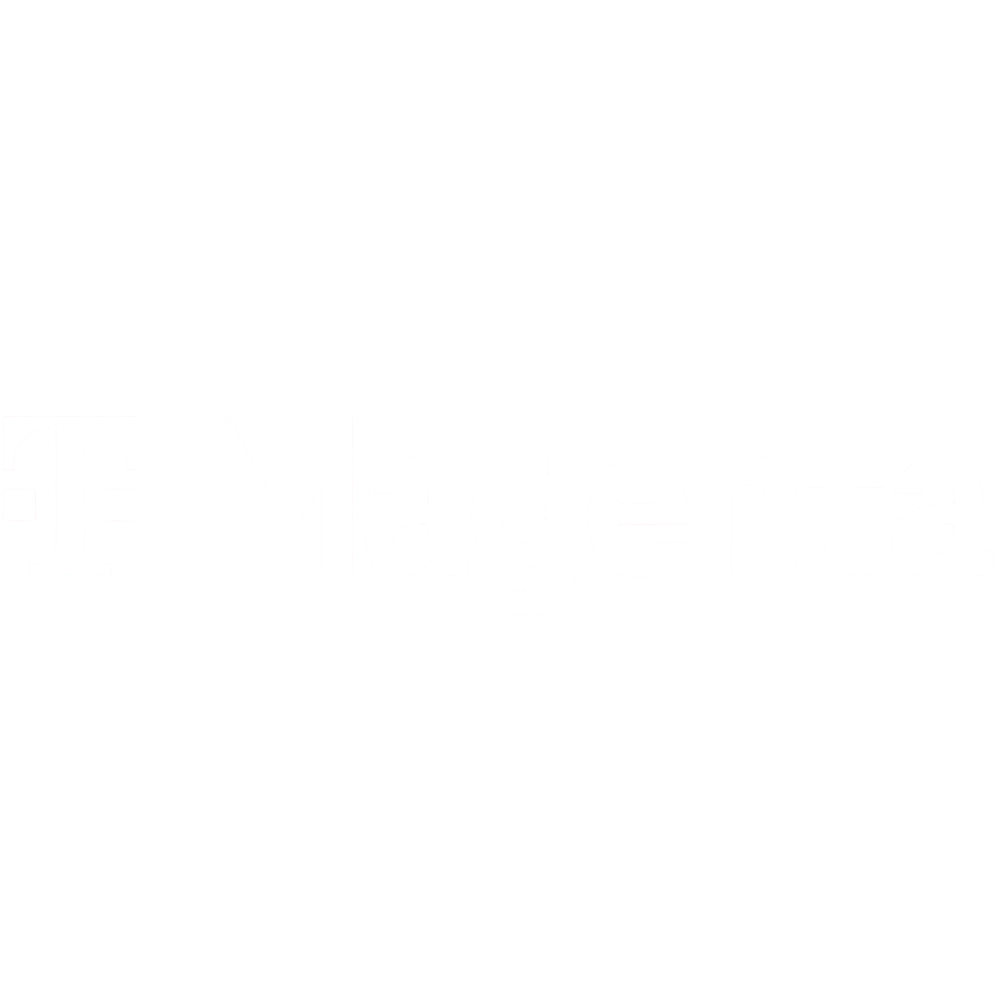 Logo von Magento, einem E-Commerce-Softwareunternehmen, auf schwarz-weißem Hintergrund.