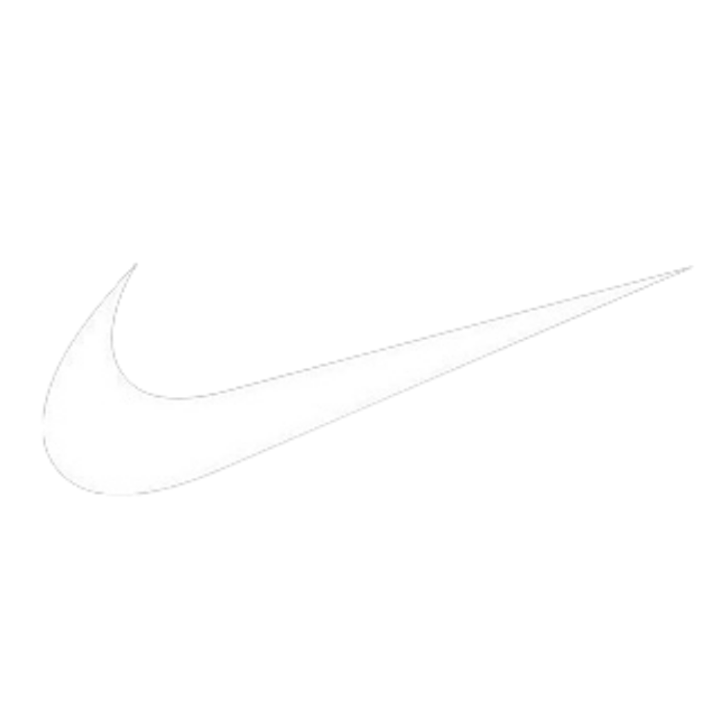 Das Bild zeigt das Logo der Marke Nike, ein weißer Haken auf schwarzem Hintergrund.
