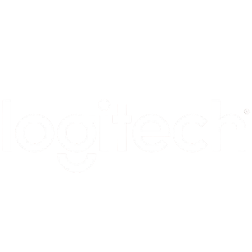 Das Logo von Logitech auf schwarzem Hintergrund, weißer Schrift.