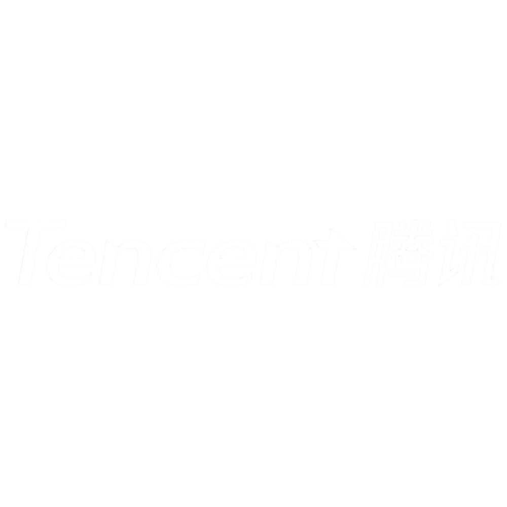 Das Logo von Tencent mit weißen Schriftzug auf schwarzem Hintergrund, einschließlich der chinesischen Schriftzeichen für Tencent.