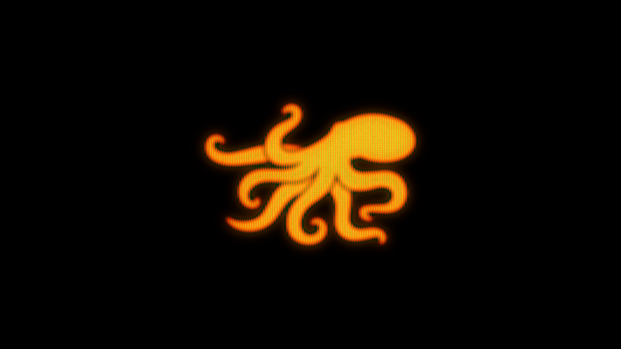 Animated glowing yellow octopus with eight tentacles on a black background.