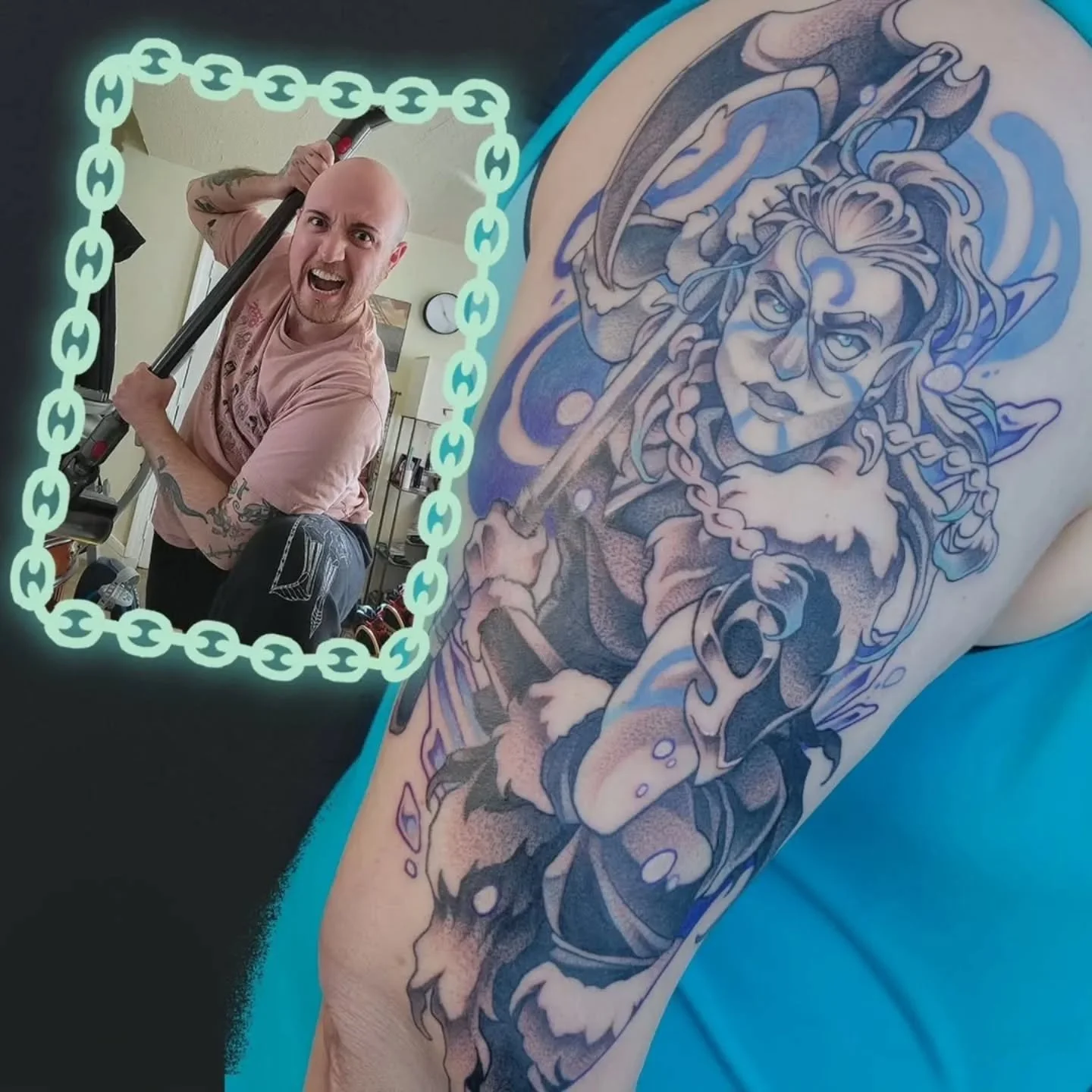 When we can't find the perfect reference pose for your custom tattoo, what do we do?? We make our own references π Please enjoy the latest in @jaystor.ink's "reference vs tattoo" series! πΈ 
#rvatattoos #rvaartist