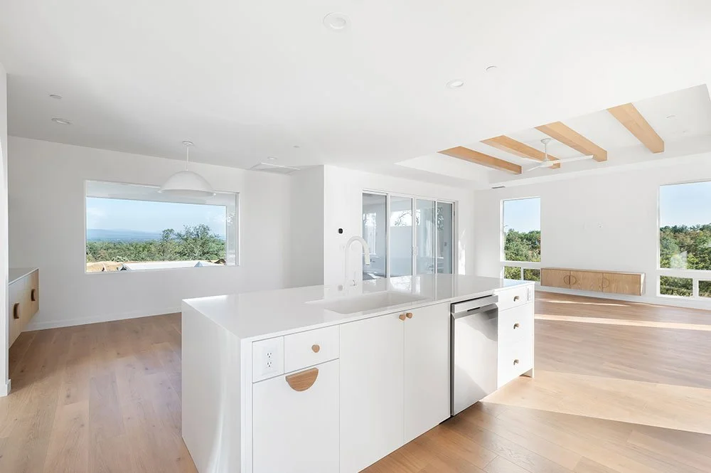 Modern kitchen with quartz slab countertops