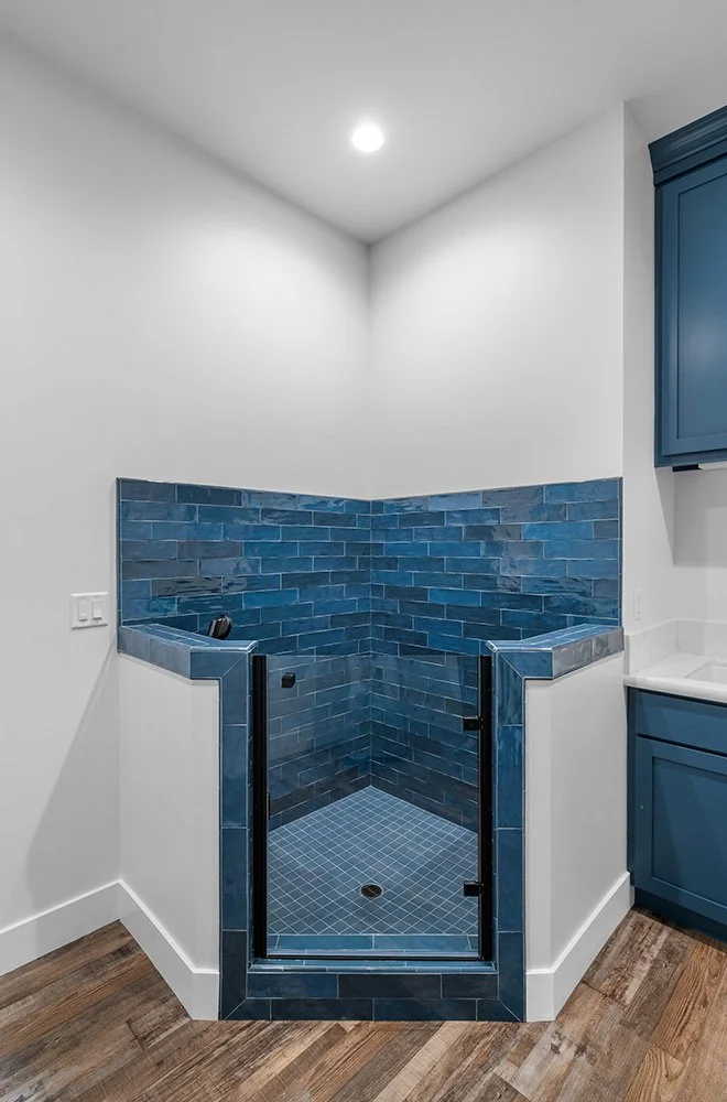 blue tile interior dog shower