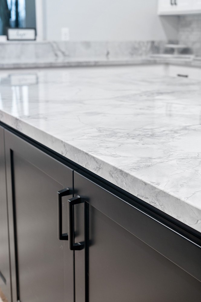 Marble countertops in a modern kitchen remodel