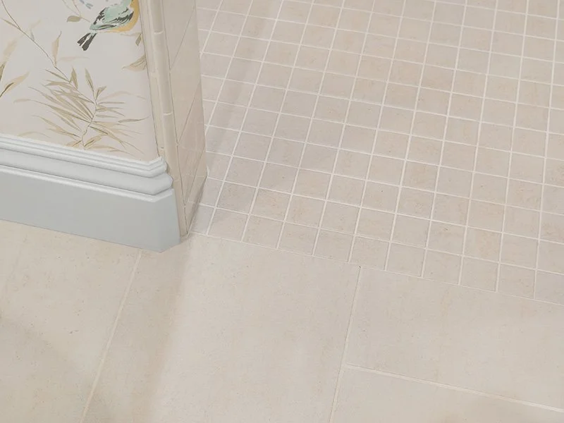 Cream colored porcelain tiles small square bathroom tile floor