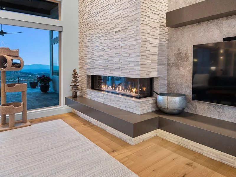 Stone fireplace installed by tile contractor Ceramic Designs in Redding, CA
