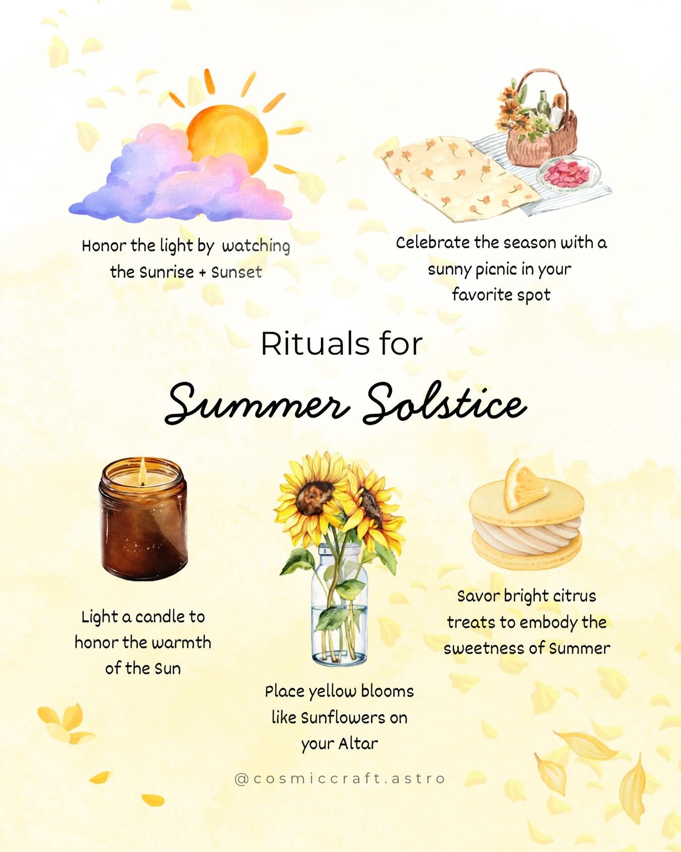 The Summer solstice is upon us! June 20th marks the longest day of the year, ushering us into the new season. Here are 5 simple rituals you can do to honor the light ✨

#summersolstice