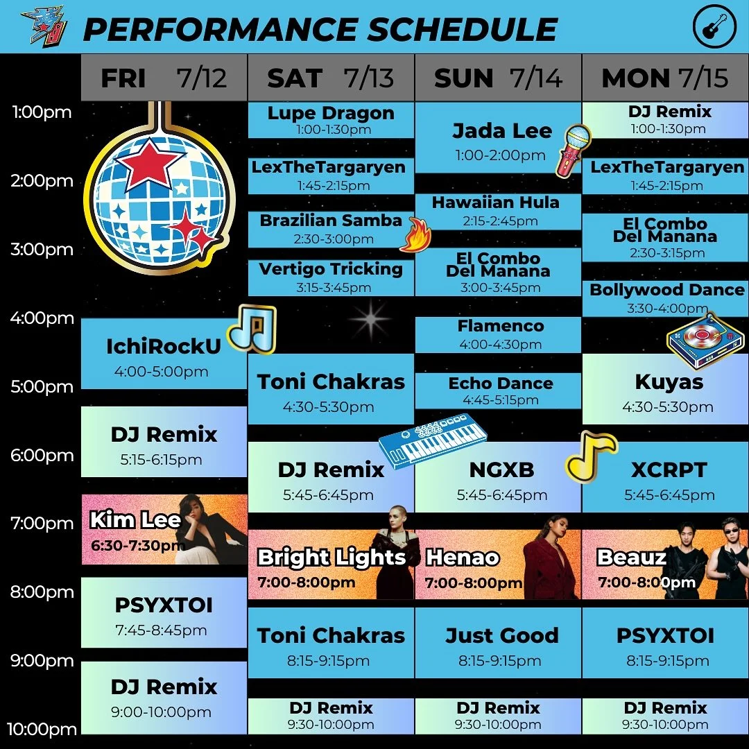 ‼️PERFORMANCE SCHEDULE‼️

Get pumped for the ULTIMATE foodie jam! 🎵🍔 

We have an INCREDIBLE line up! 🤩 from Bollywood, to samba, to Kpop dancing to world class DJs, there&rsquo;s something for everyone!!

Make sure to grab your 🎟️ before they se